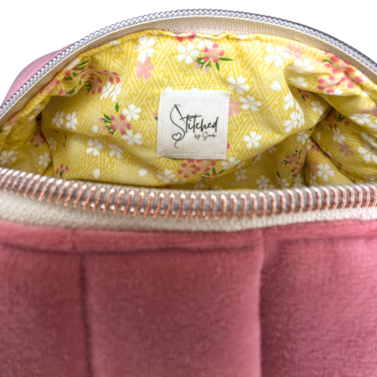 Cherry Blossom Quilted Velvet Makeup Bag - Medium