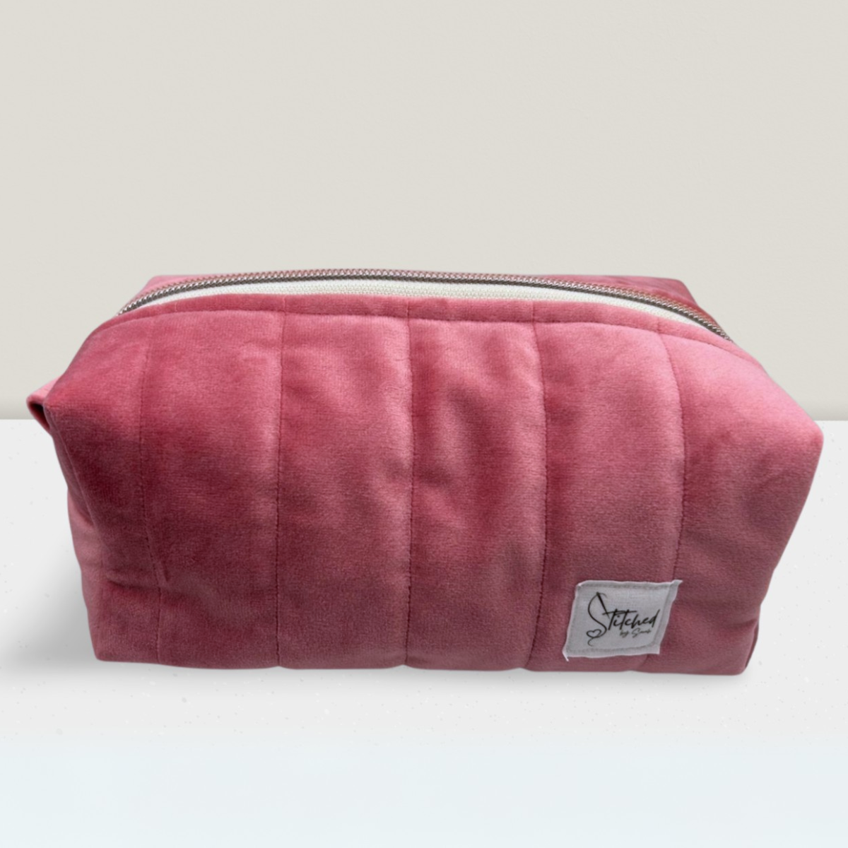 Dusty Rose Quilted Velvet Makeup Bag - Medium