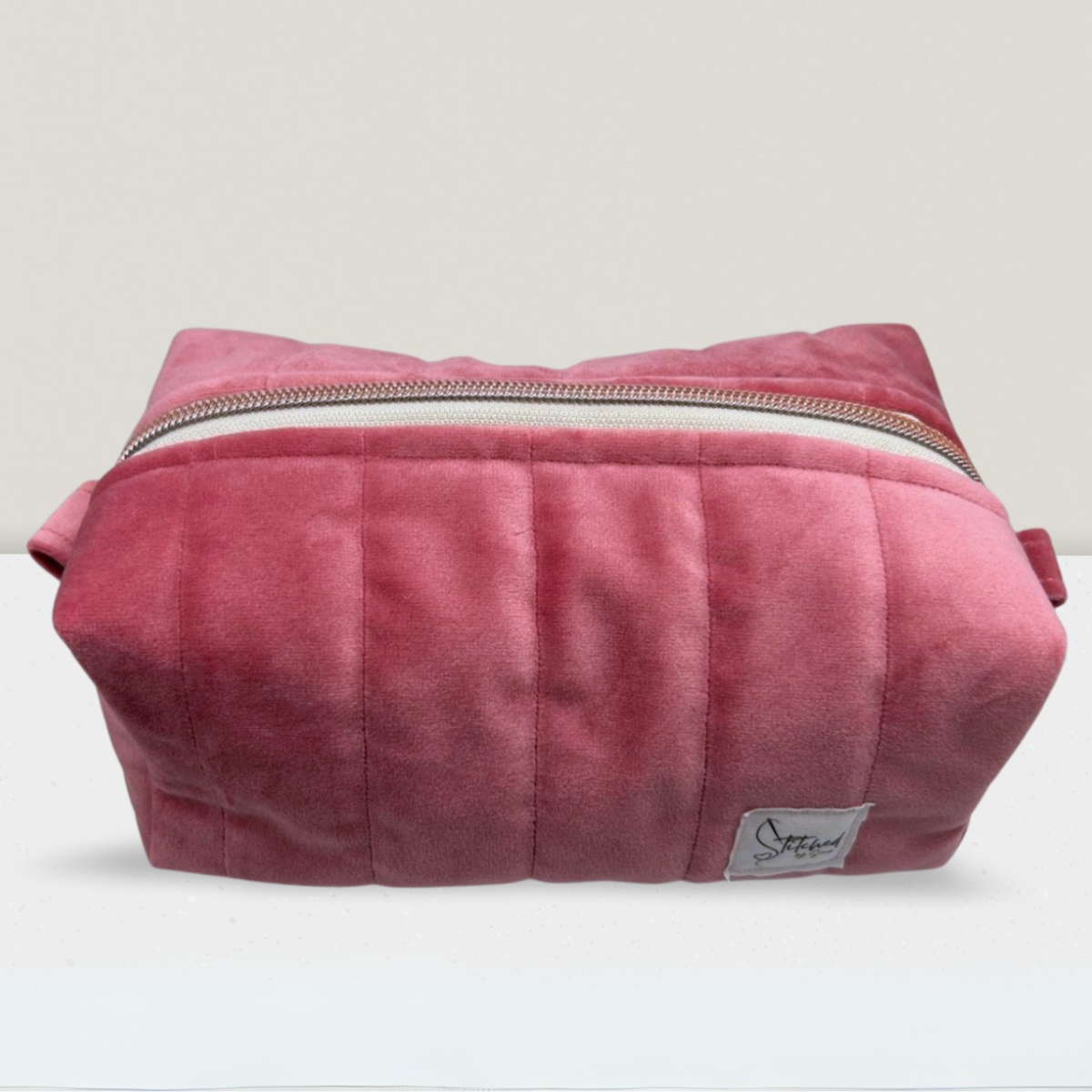 Dusty Rose Quilted Velvet Makeup Bag - Medium