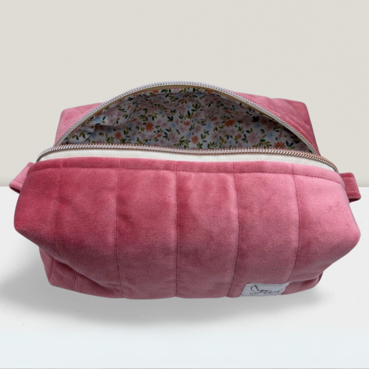 Dusty Rose Quilted Velvet Makeup Bag - Medium