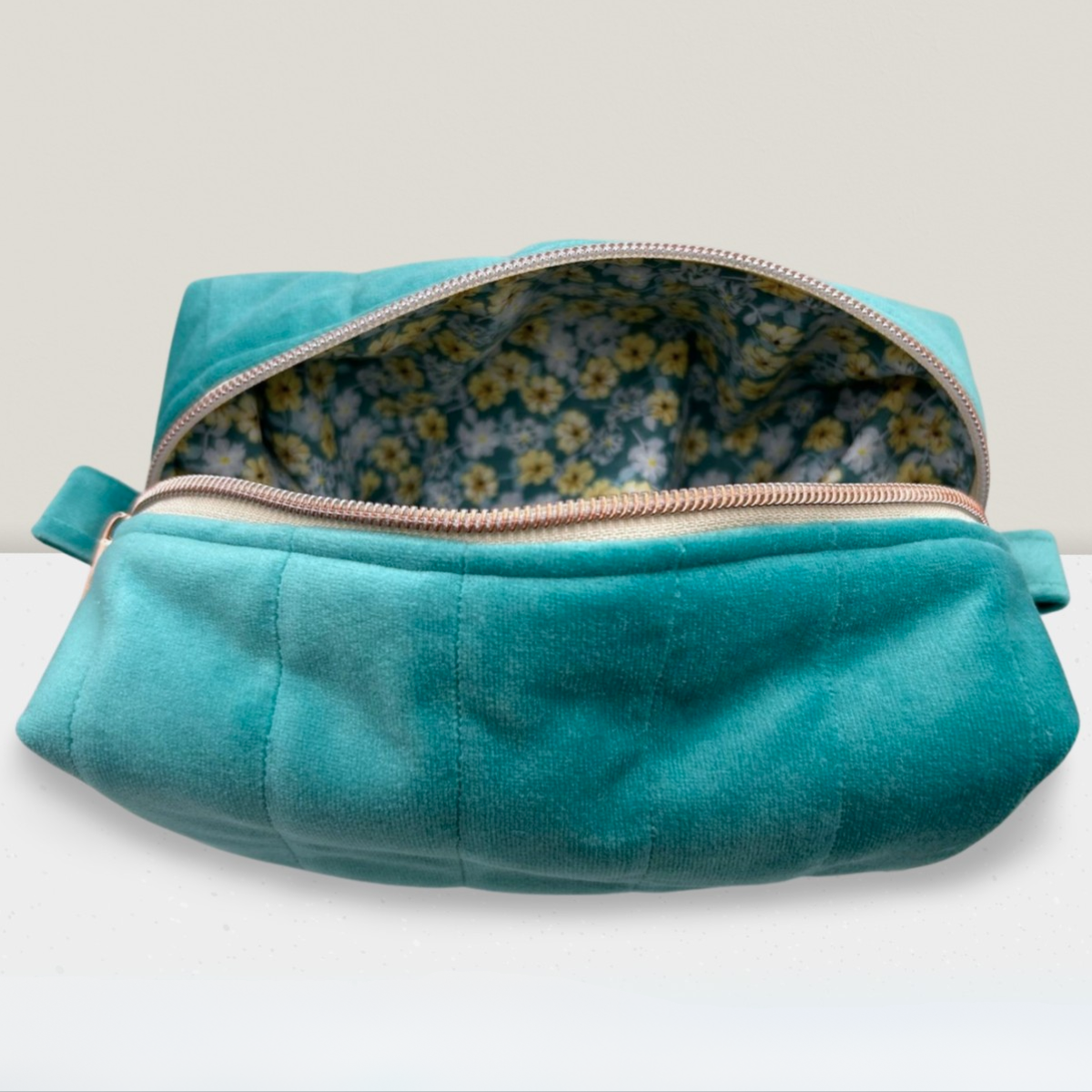 Meadow Bloom Quilted Velvet Makeup Bag - Medium