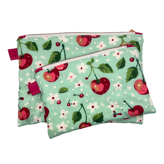 Cherry Mint Quilted Pouch Set