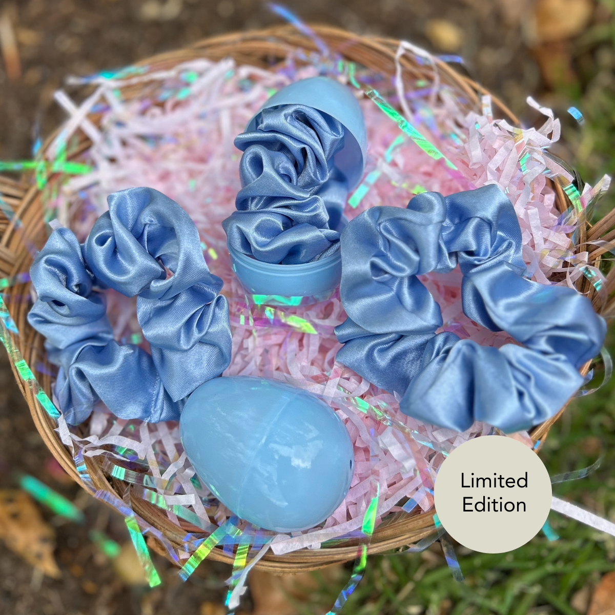 Cornflower Blue Satin Easter Scrunchies