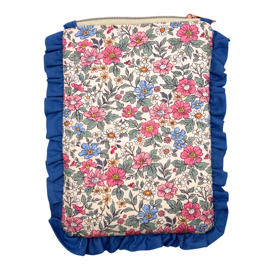 Lillian Quilted Kindle Sleeve with Blue Ruffles
