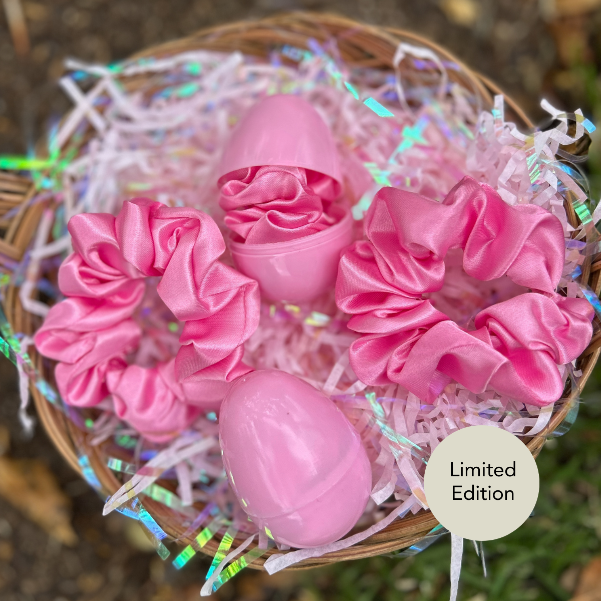 Rose Pink Satin Easter Scrunchies