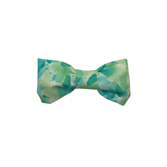 Splish Splash Bow – Blue & Green Watercolour Splodge Hair Bow Front