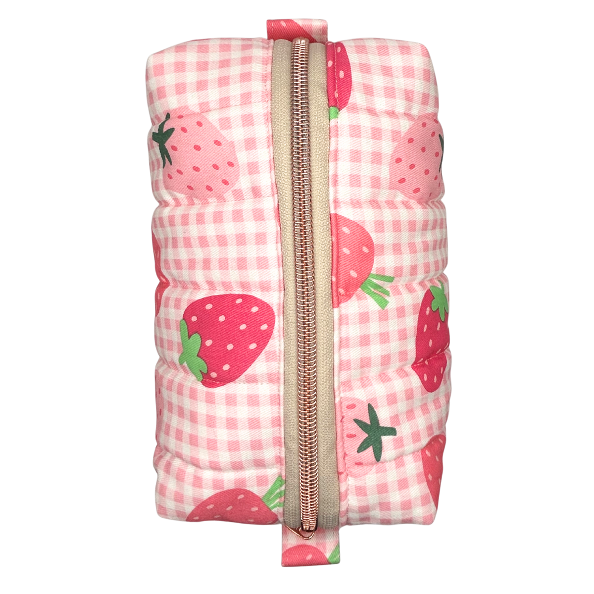 Strawberry Picnic Quilted Makeup Bag - Medium