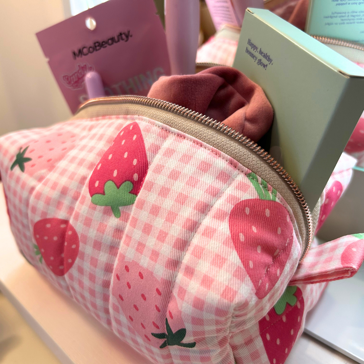 Strawberry Picnic Quilted Makeup Bag - Medium