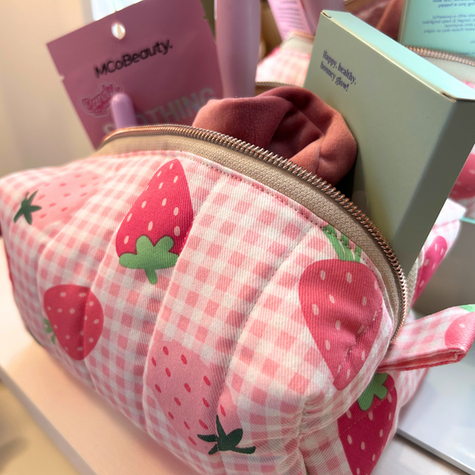 Strawberry Picnic Quilted Makeup Bag - Medium