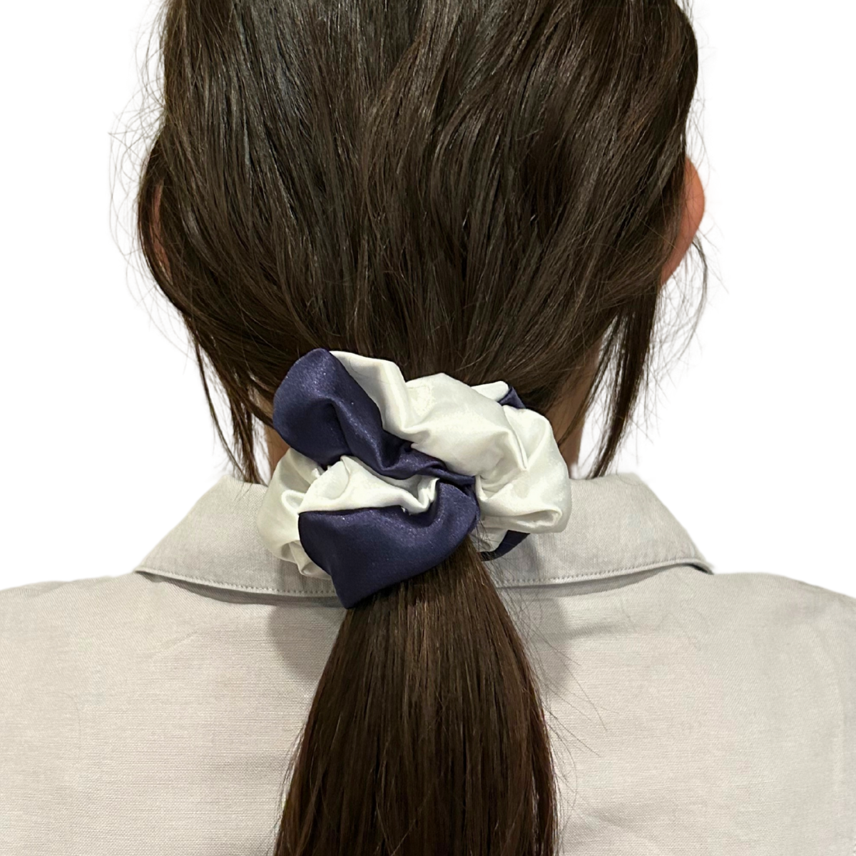 White/Navy School Scrunchies